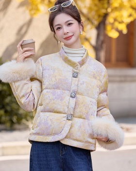 Winter jacquard Chinese style duck down down fox fur coat