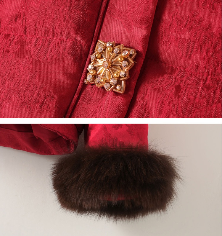 Winter jacquard Chinese style duck down down fox fur coat