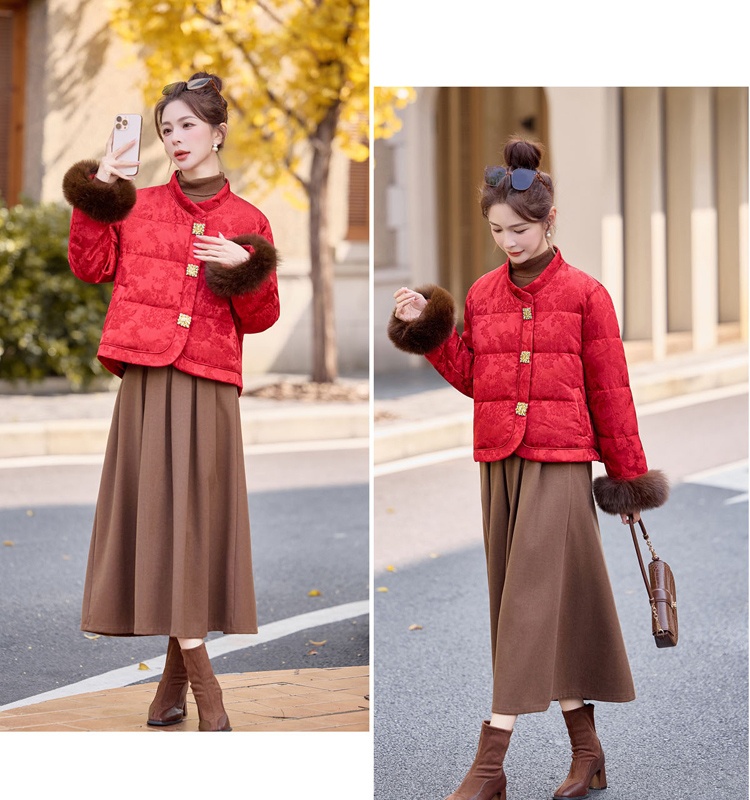 Winter jacquard Chinese style duck down down fox fur coat