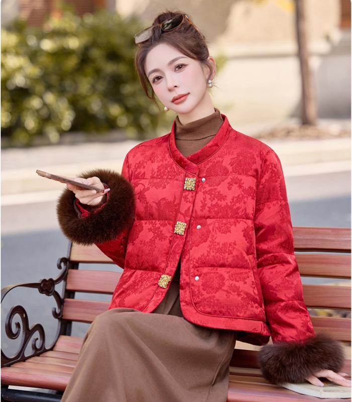 Winter jacquard Chinese style duck down down fox fur coat