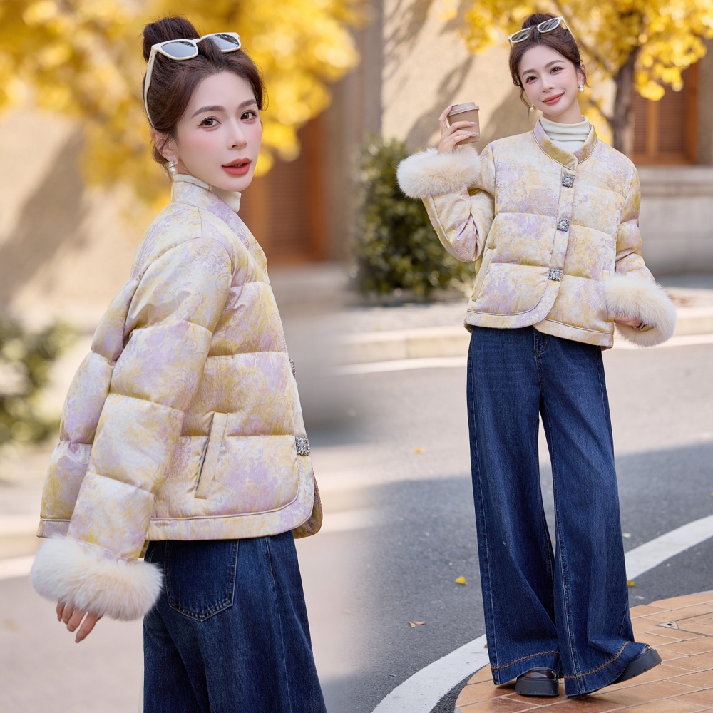 Winter jacquard Chinese style duck down down fox fur coat