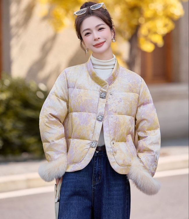 Winter jacquard Chinese style duck down down fox fur coat