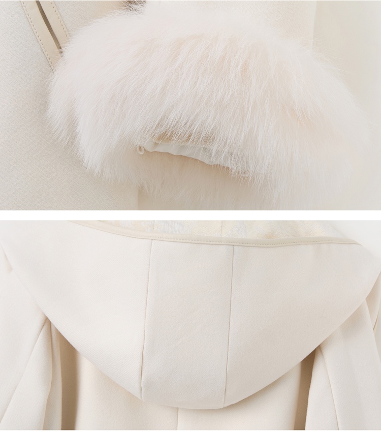 Duck down fox fur hooded winter jacquard splice overcoat