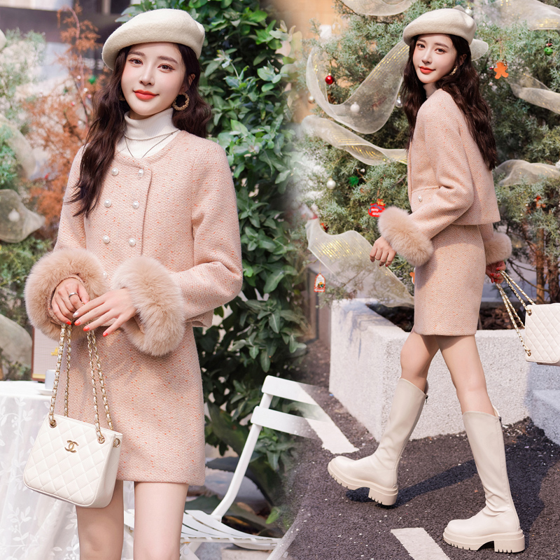 Winter package hip skirt liner down woolen coat a set