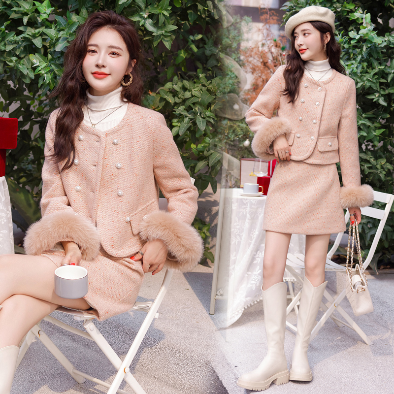 Winter package hip skirt liner down woolen coat a set