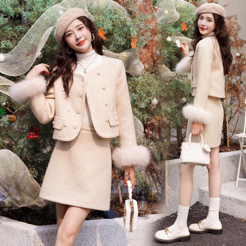 Winter package hip skirt liner down woolen coat a set