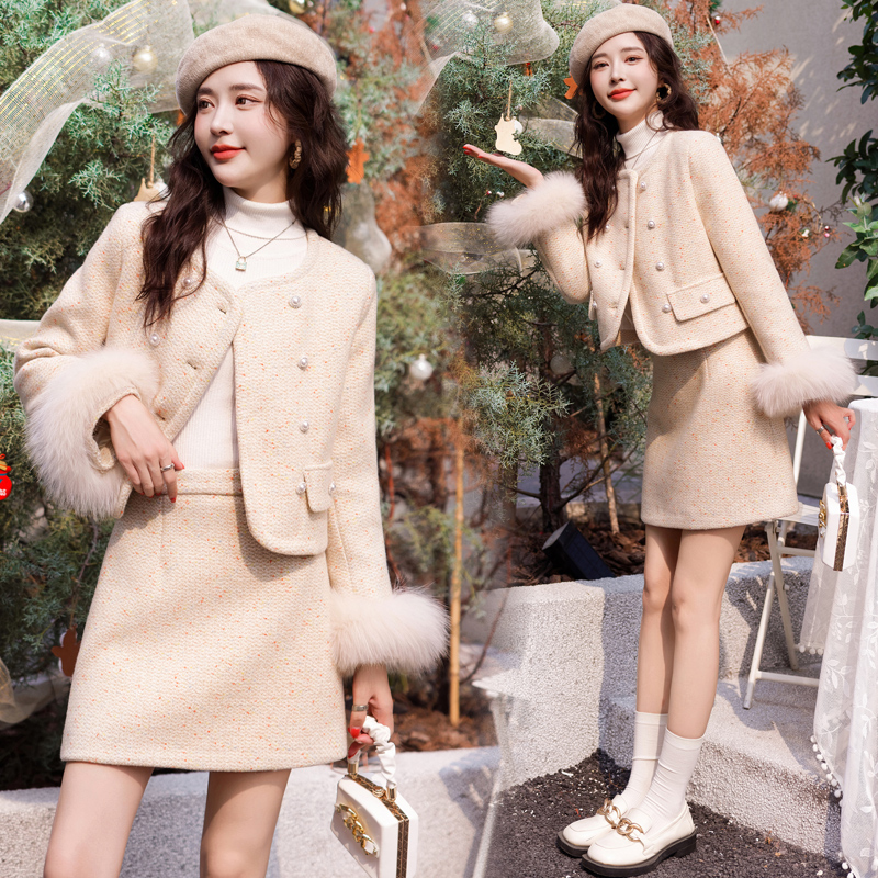 Winter package hip skirt liner down woolen coat a set