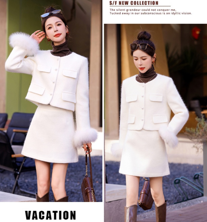 Fox fur christmas down short skirt duck down winter coat a set