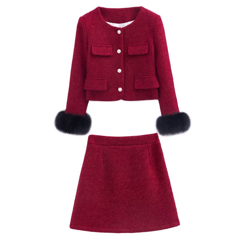 Fox fur christmas down short skirt duck down winter coat a set