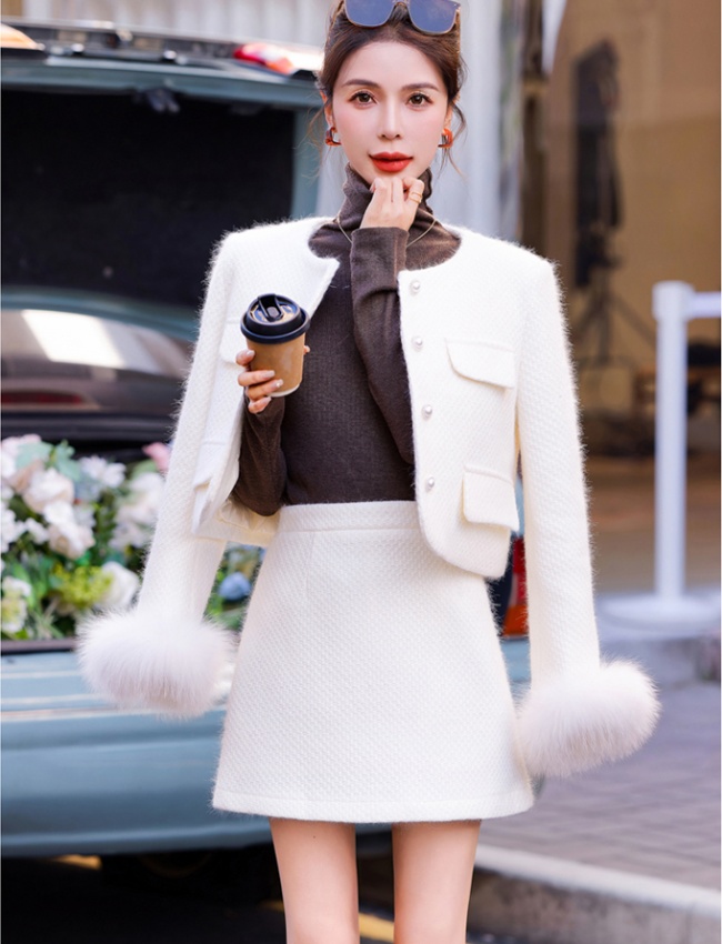 Fox fur christmas down short skirt duck down winter coat a set