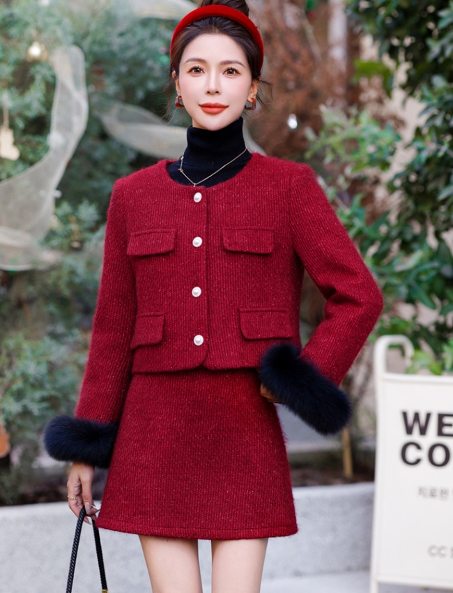 Fox fur christmas down short skirt duck down winter coat a set