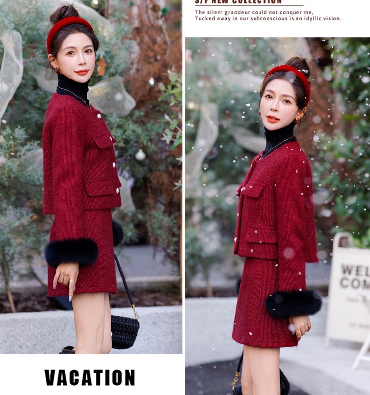 Fox fur christmas down short skirt duck down winter coat a set