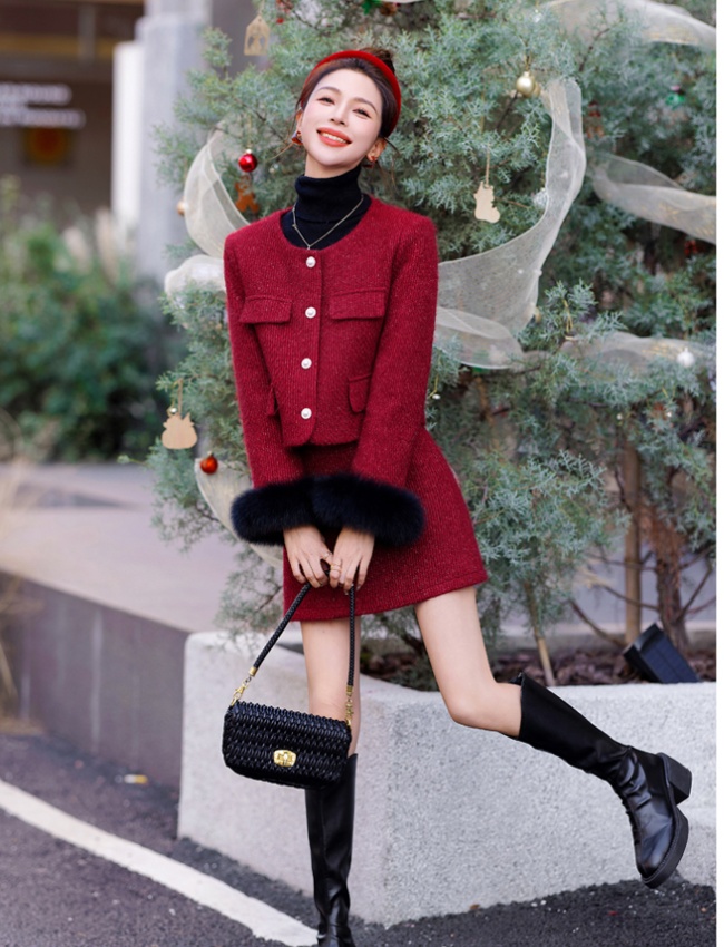 Fox fur christmas down short skirt duck down winter coat a set