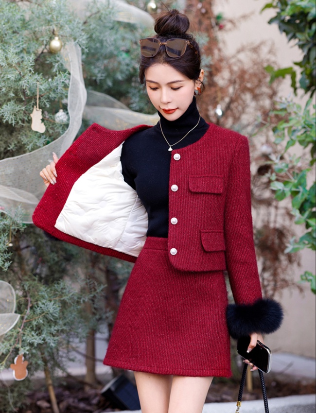 Fox fur christmas down short skirt duck down winter coat a set