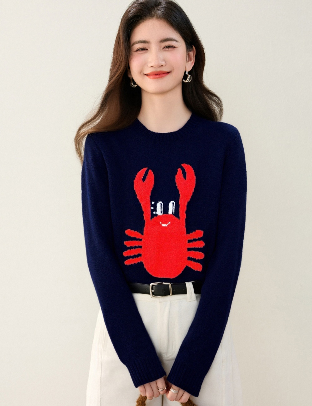 Round neck knitted sweater show young all-match tops