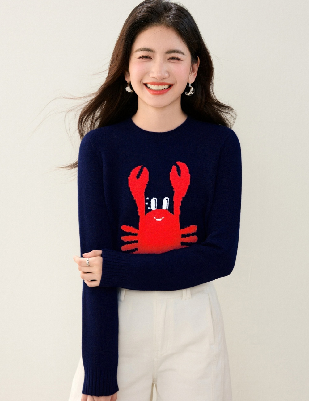 Round neck knitted sweater show young all-match tops