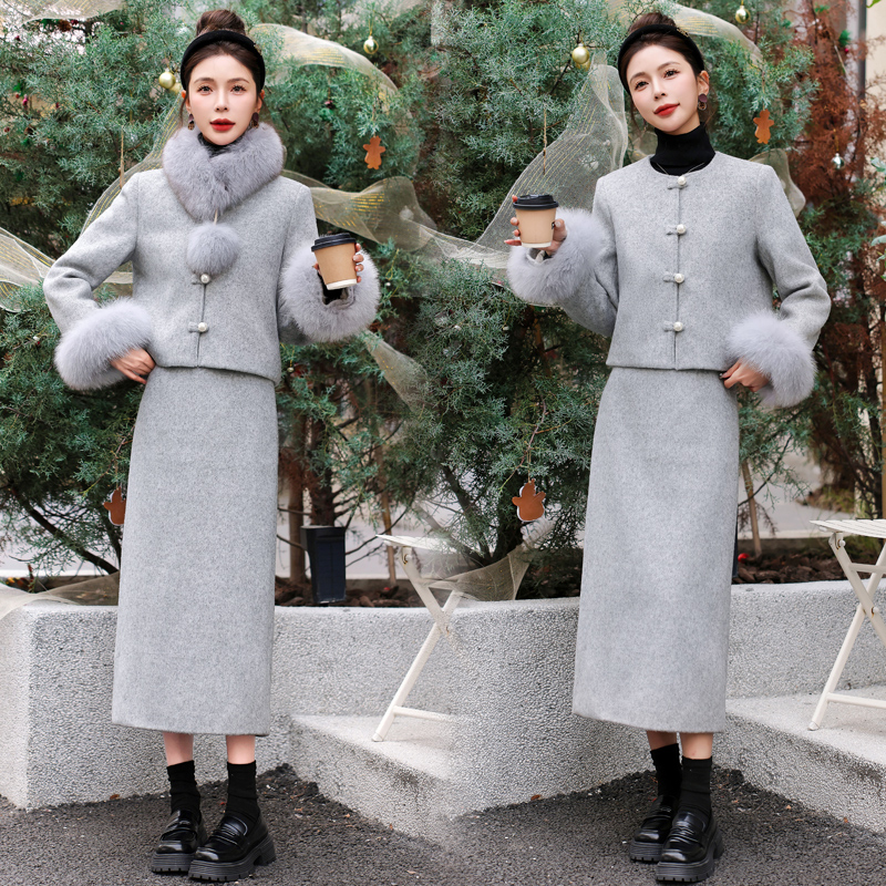 Scarf sleeve duck down down coat fox fur coat a set