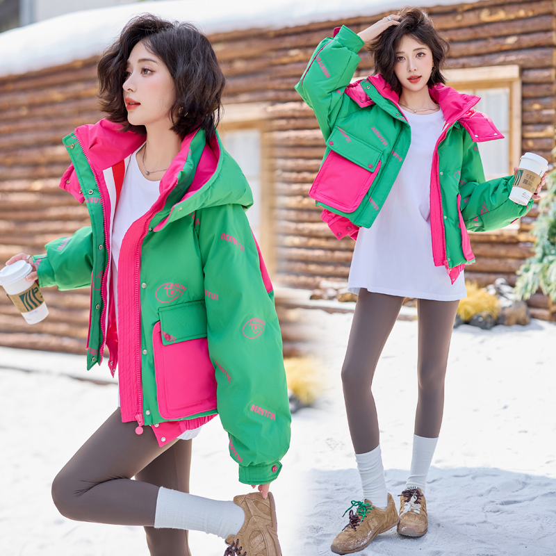 Thick mixed colors bread clothing short down coat