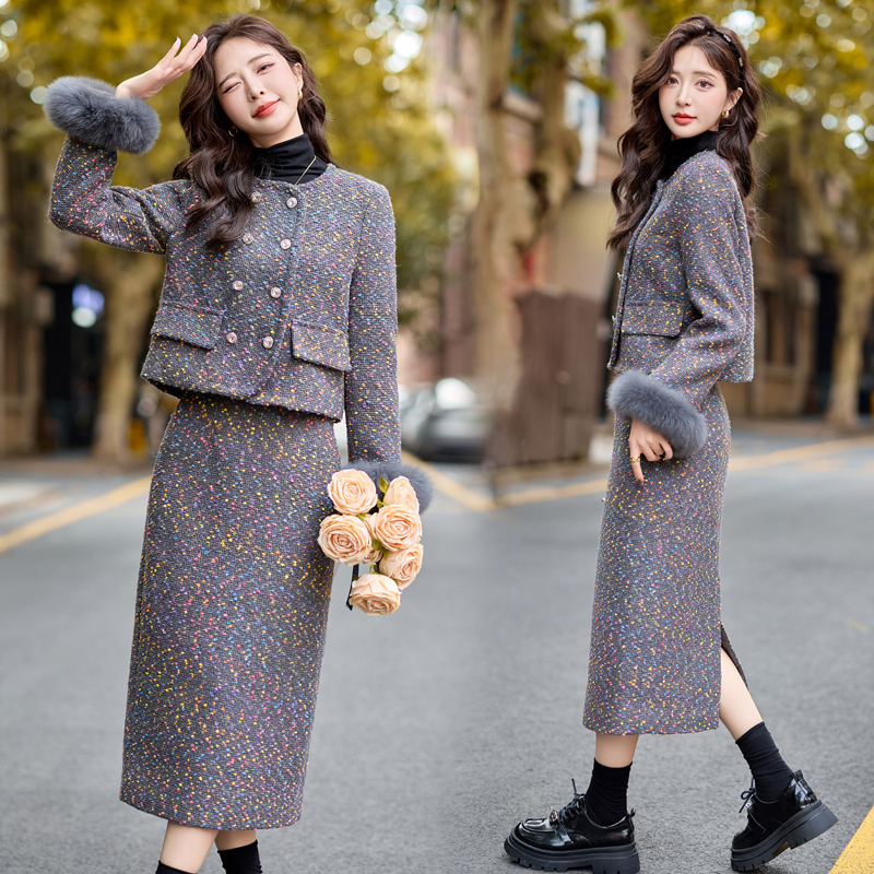 Woolen light luxury skirt a set for women