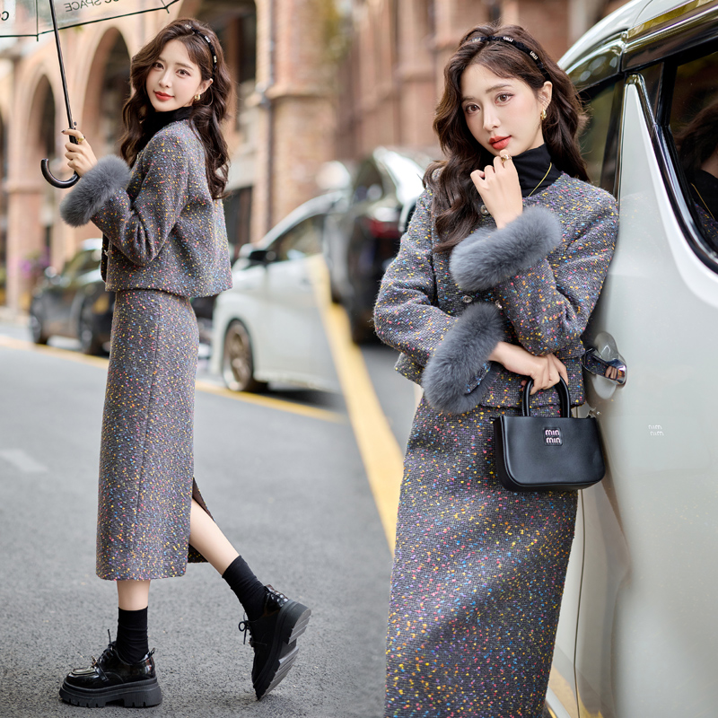 Woolen light luxury skirt a set for women