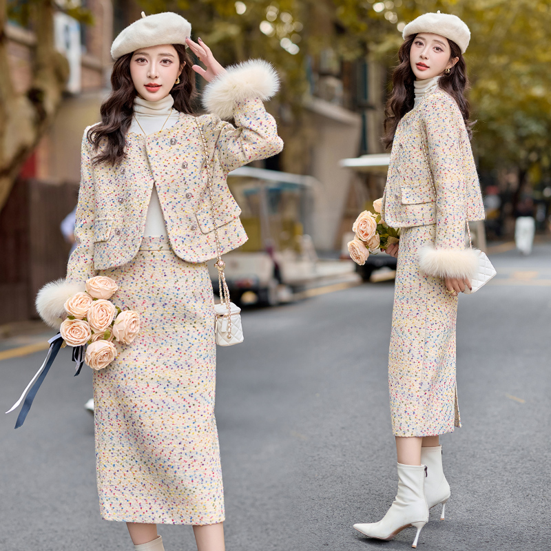 Woolen light luxury skirt a set for women