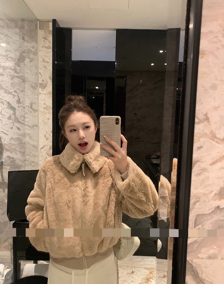Fashion velvet jacket fur coat winter tops for women