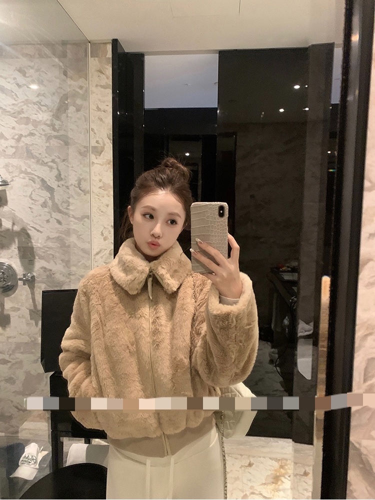 Fashion velvet jacket fur coat winter tops for women