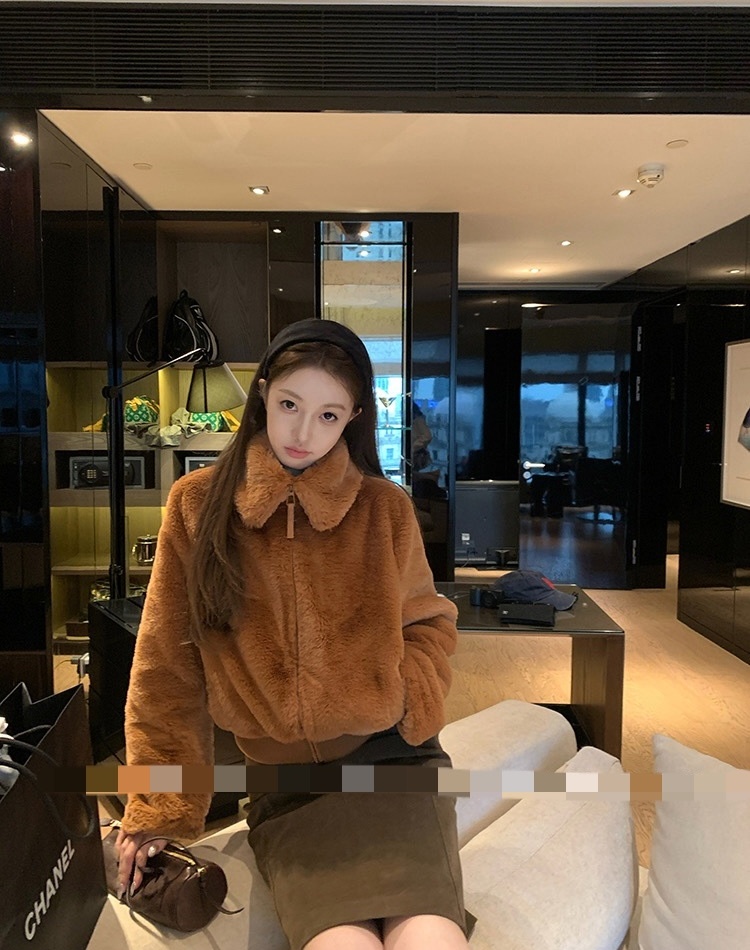 Fashion velvet jacket fur coat winter tops for women