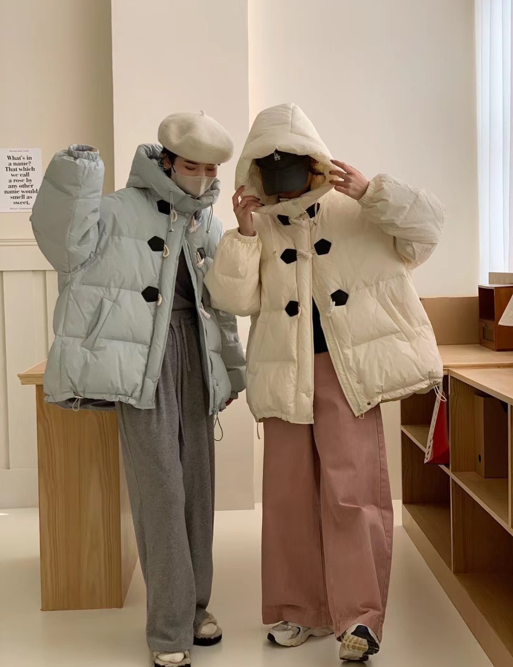 Horn buckle bread clothing short coat for women