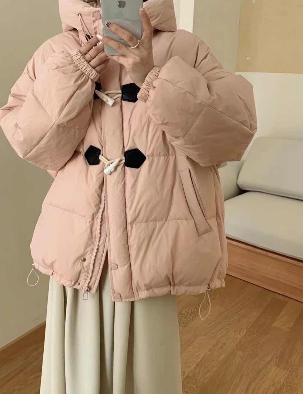 Horn buckle bread clothing short coat for women