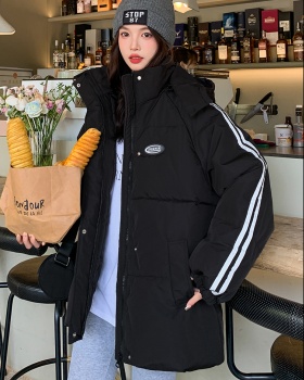 All-match winter down black thick hooded cotton coat for women