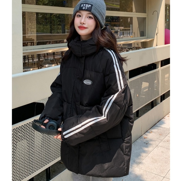 All-match winter down black thick hooded cotton coat for women
