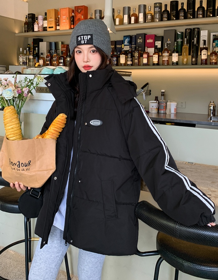All-match winter down black thick hooded cotton coat for women
