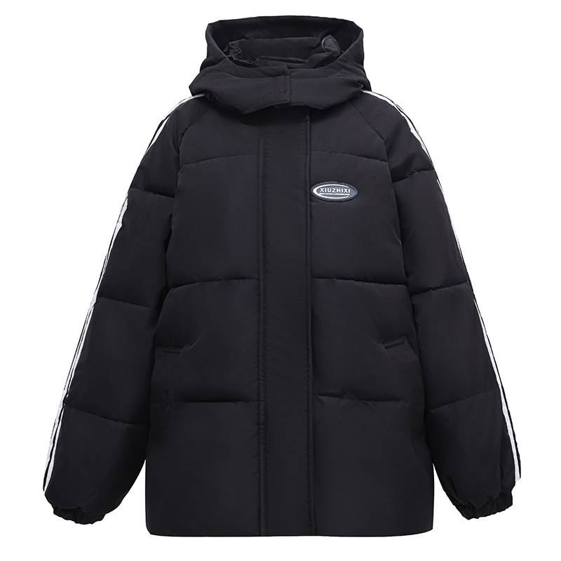 All-match winter down black thick hooded cotton coat for women