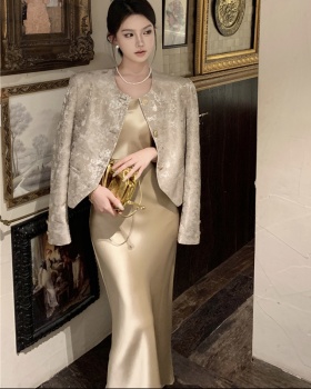 Sling chanelstyle coat satin dress a set for women