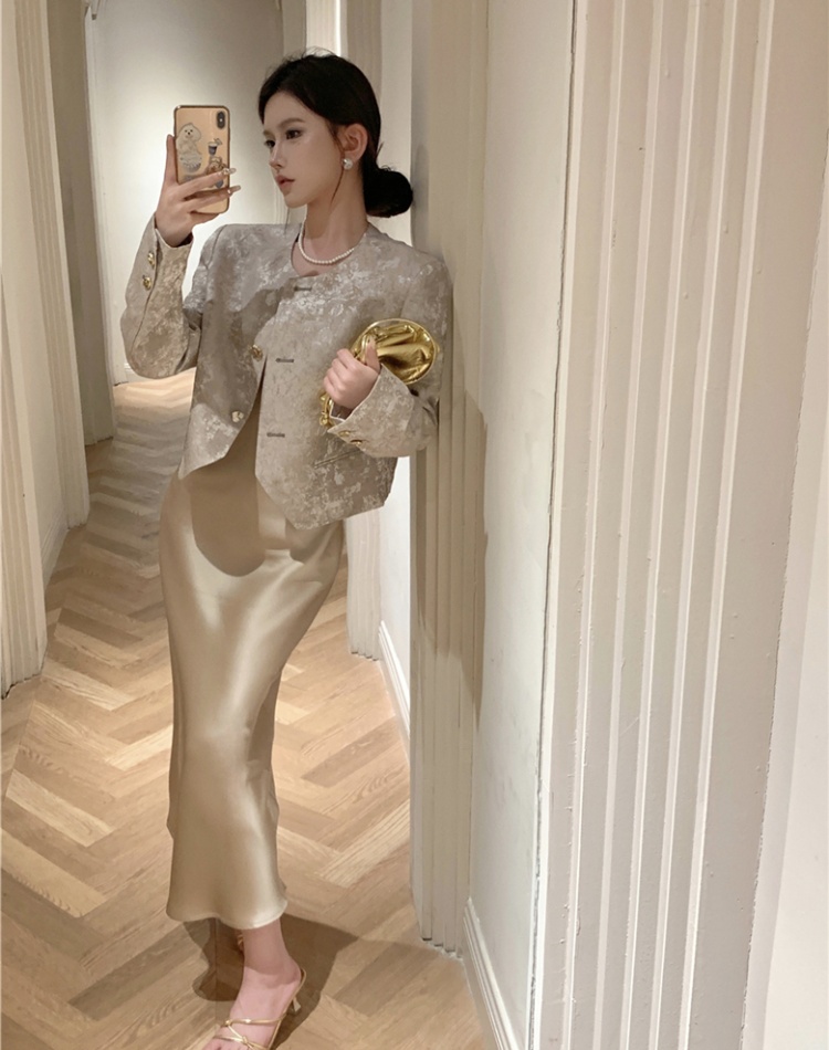 Sling chanelstyle coat satin dress a set for women