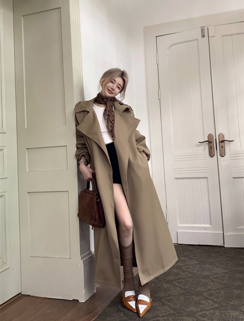 Casual exceed knee windbreaker long British style overcoat