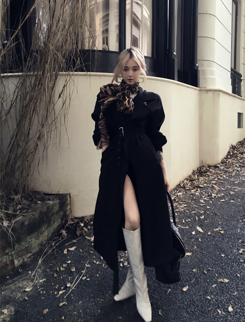 Casual exceed knee windbreaker long British style overcoat