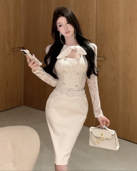 Retro tops slim one step skirt a set for women