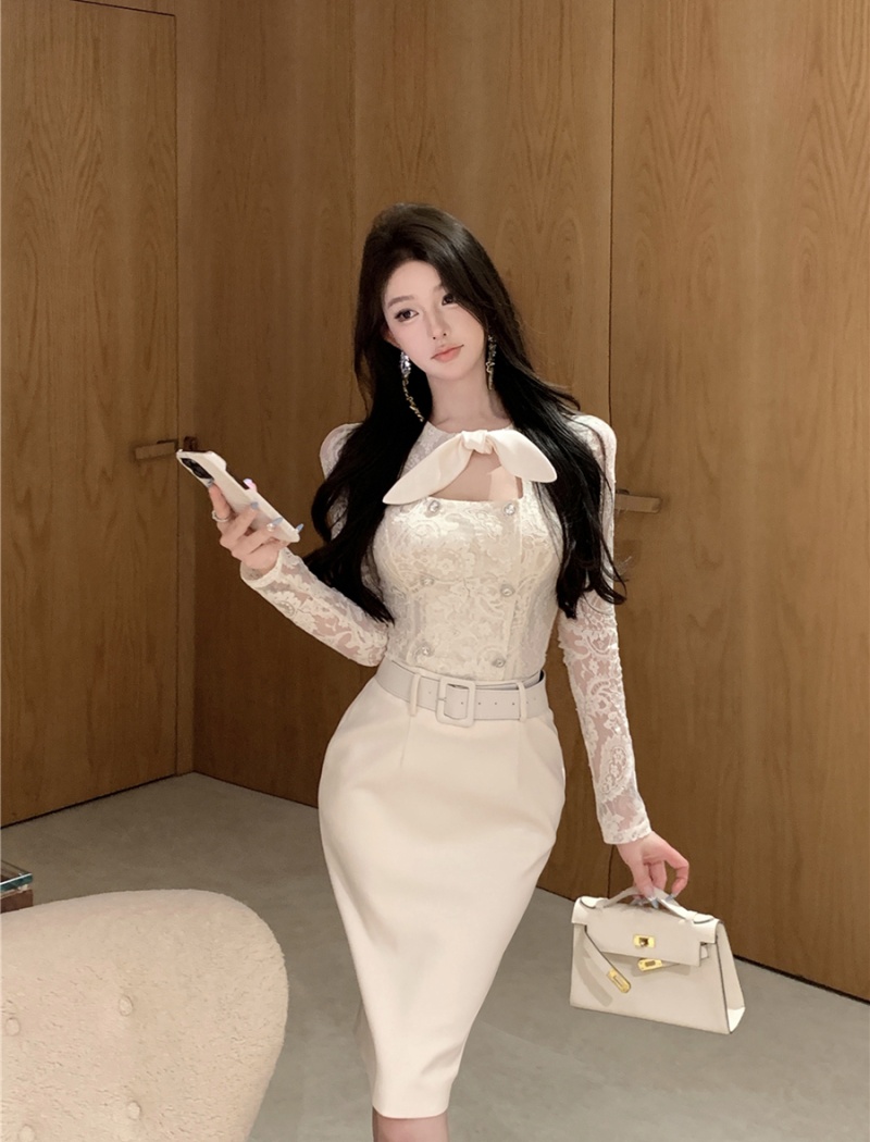 Retro tops slim one step skirt a set for women