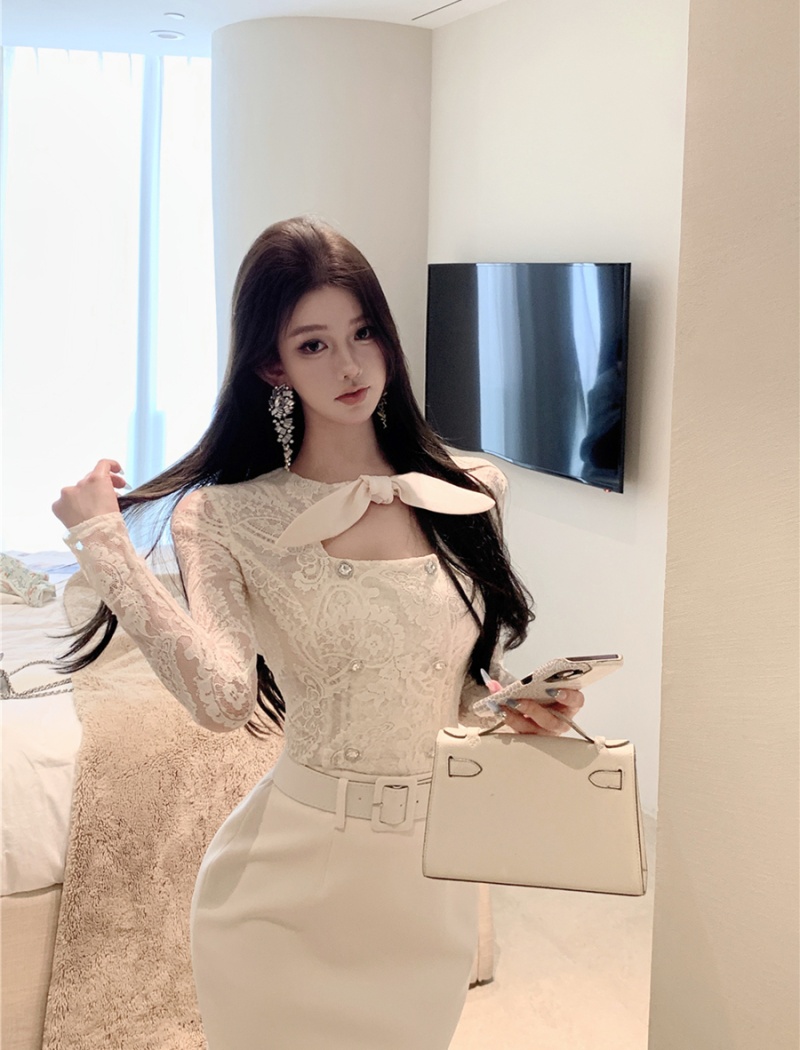 Retro tops slim one step skirt a set for women