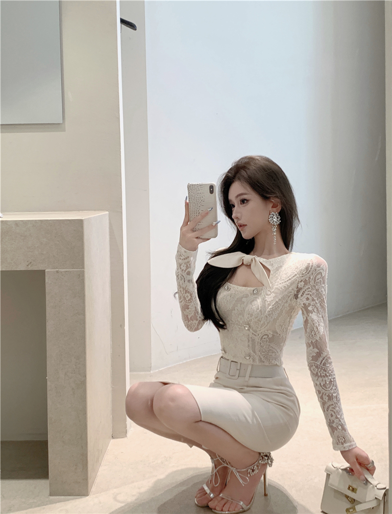 Retro tops slim one step skirt a set for women