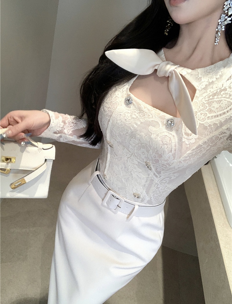 Retro tops slim one step skirt a set for women