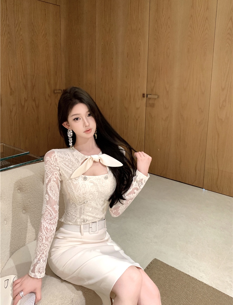 Retro tops slim one step skirt a set for women