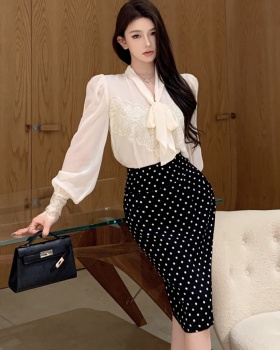 Temperament package hip skirt bow splice shirt for women