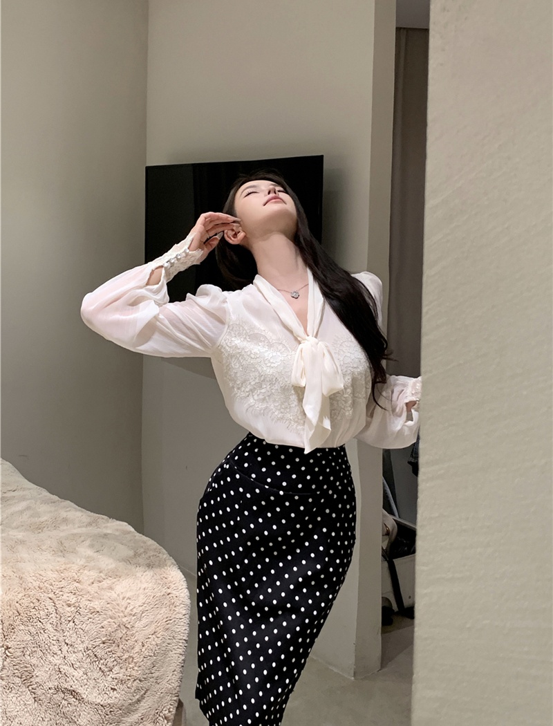 Temperament package hip skirt bow splice shirt for women