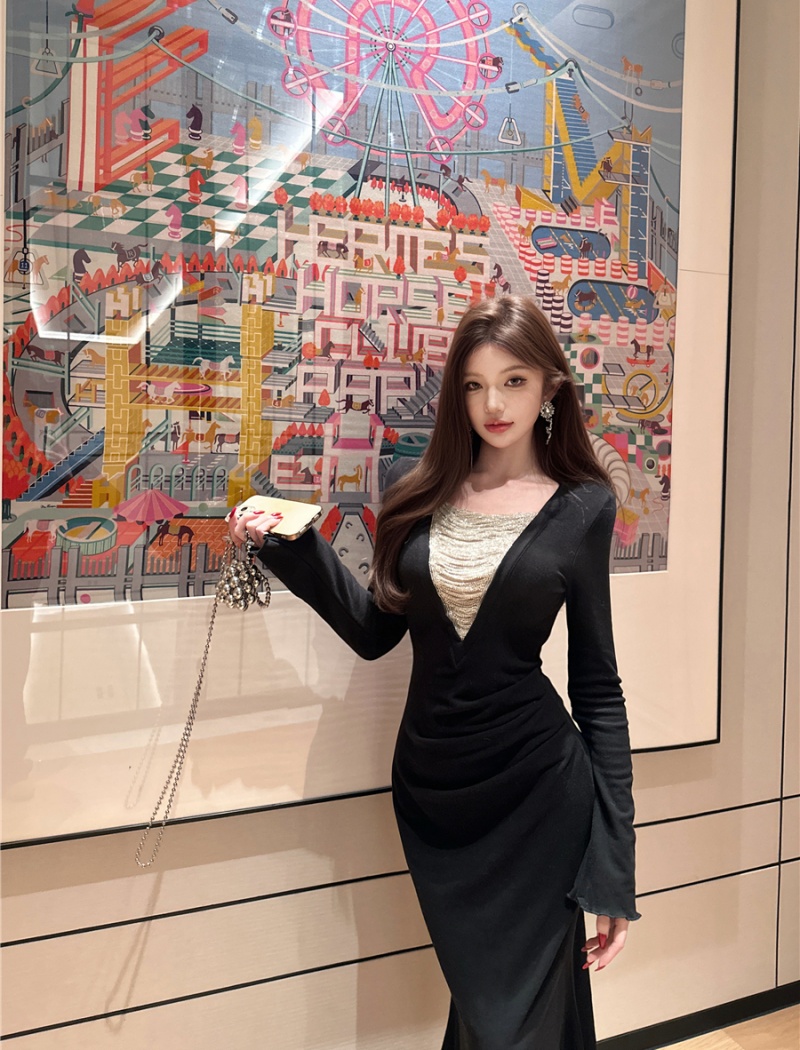 Mermaid long dress V-neck dress for women