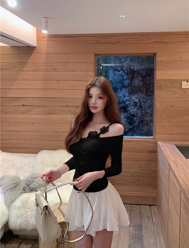 V-neck flowers T-shirt lace sling tops a set for women