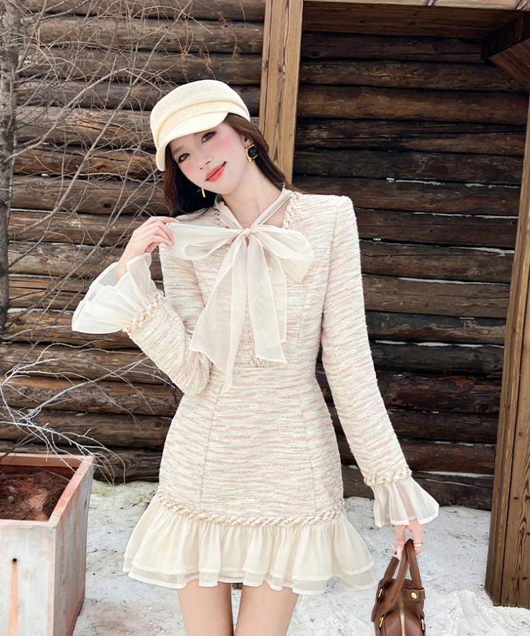 Pinched waist A-line chanelstyle slim dress