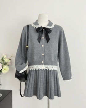 Long sleeve fashion cardigan pink skirt a set for women